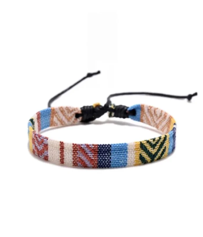 Rainbow-colored Linen-Cotton Wide Bracelet - Image 1