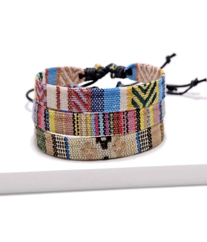 Rainbow-colored Linen-Cotton Wide Bracelet - Image 2