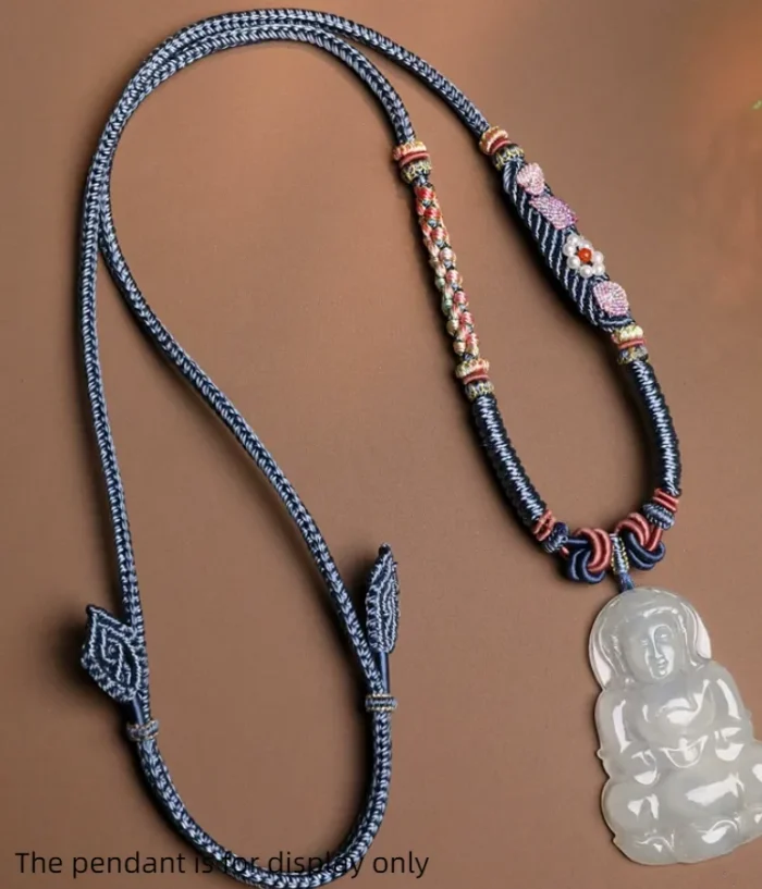 Handwoven Pendant Cord with Three-Leaf & Small Floral Patterns - Image 4