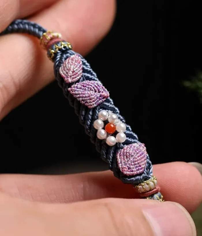 Handwoven Pendant Cord with Three-Leaf & Small Floral Patterns - Image 2